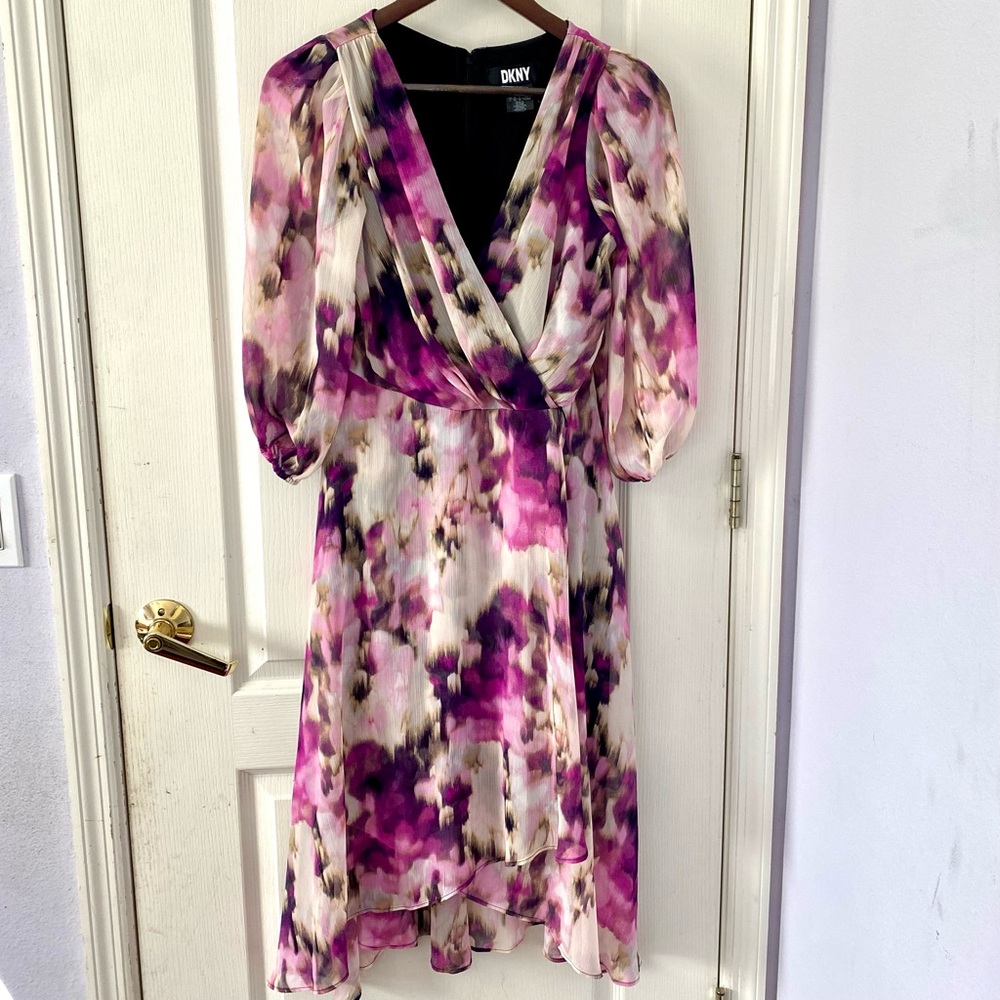 DKNY Long Sleeve Knee Length Floral Dress
